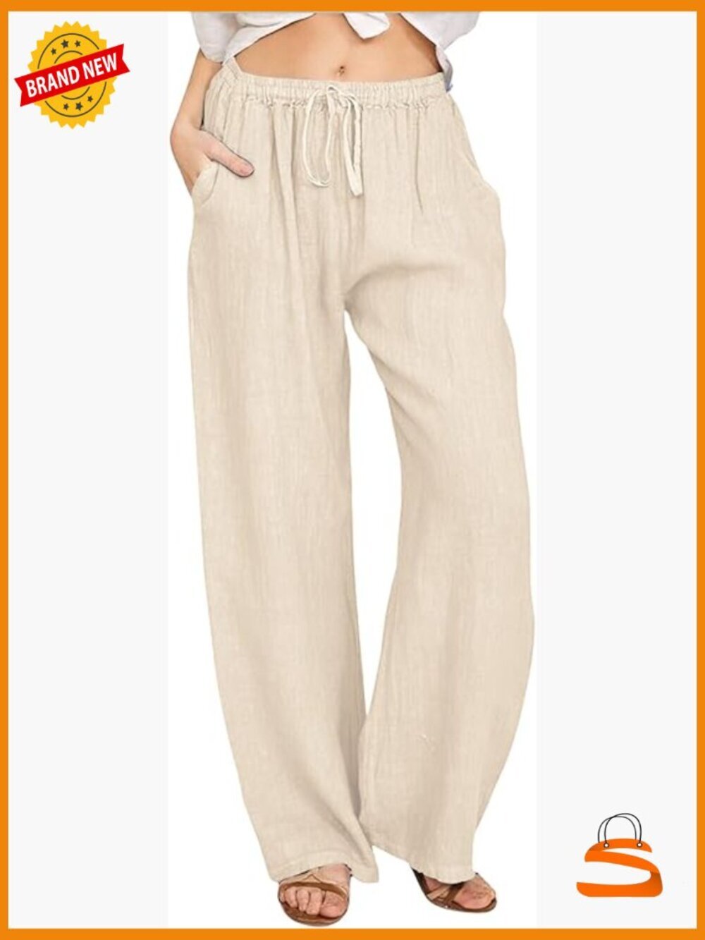 Women's Wide Leg Palazzo Pants Drawstring Waist Cotton Linen Summer
